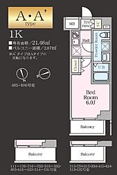 ＨＹｓ ＴＯＤＡ ＭＡＸＩＶ 2階1Kの間取り