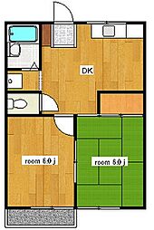 ヒルサイド湘南 2DKの間取図画像
