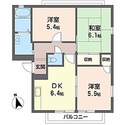 リッチネス阪南B棟 3DKの間取図画像