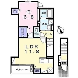 ヴィラージュ狭山祇園Ｂ 2階1LDKの間取り