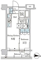 ジオエント中野弥生町 5階1DKの間取り