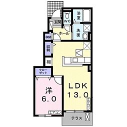 アーデン西浜 VI 1階1LDKの間取り