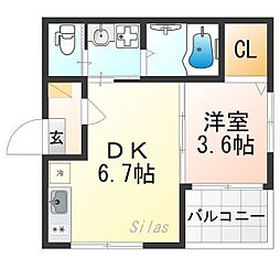 デルソーレ山科 3階1DKの間取り