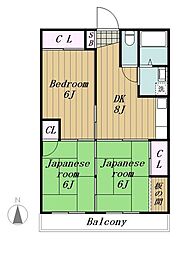サニーライフ石川 3DKの間取図画像