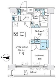 クインテット錦糸公園 11階2LDKの間取り
