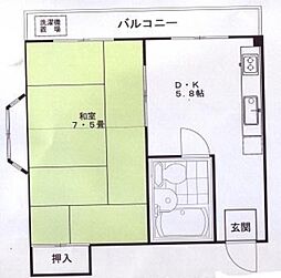 大窪ビル 2階1DKの間取り