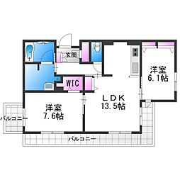 クレイエール 2LDKの間取図画像