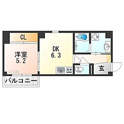 GARDENIA天王寺南 1DKの間取図画像