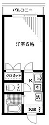 ヴァンテ赤羽 2階1Kの間取り