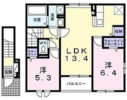 アンソレイユ 2LDKの間取図画像