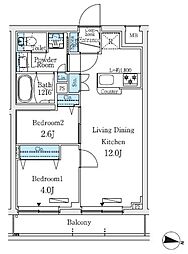 プライムブリス中野富士見町I 4階2LDKの間取り