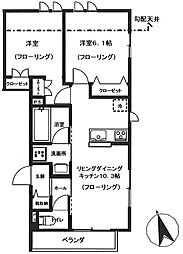 サウザンド3 2階2LDKの間取り