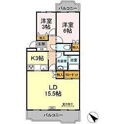 第2コスモスヴィラ 2LDKの間取図画像