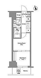 コンフォリア・リヴ北上野 1DKの間取図画像