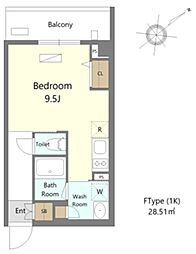 Alivis浦安 2階ワンルームの間取り