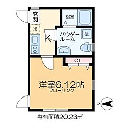 EXENTIA ROKUCHO 2階1Kの間取り