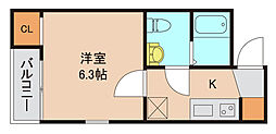 ルフレ八柱 1Kの間取図画像