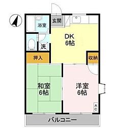 コーポサニーサイド 2DKの間取図画像