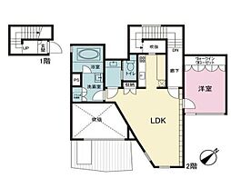 JR山手線 目黒駅 徒歩9分の賃貸マンション 2階1LDKの間取り