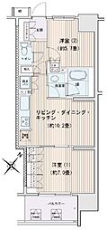 エスティメゾン豊洲レジデンス 9階2LDKの間取り