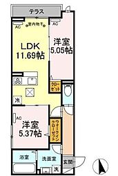 セレスティア上野町A 1階2LDKの間取り