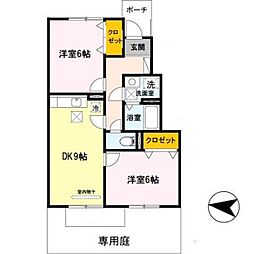ルリール学園南館C 1階2LDKの間取り