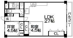 牧野駅前ハイツ 2LDKの間取図画像