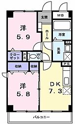 グランデール・一本松 2DKの間取図画像