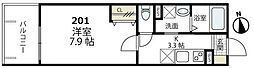 リブシア西谷 1Kの間取図画像