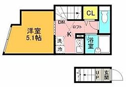 MELDIA府中 2階1Kの間取り