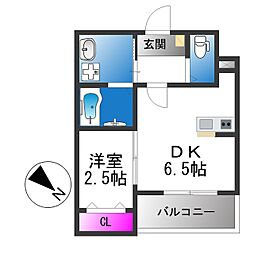 西湊町エヌエム・セント 1DKの間取図画像