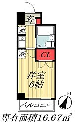 ロックグランデ船橋 1Kの間取図画像
