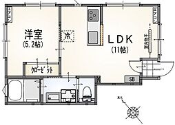 サンライズ町田 1階1LDKの間取り