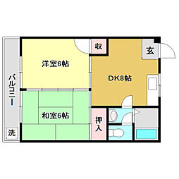 リバープール桟四 2DKの間取図画像