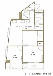 シーダーヒルズ都賀 2LDKの間取図画像