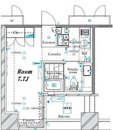 ザ・タワー芝浦 7階1Kの間取り