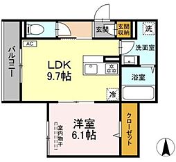 厚木市寿町2丁目アパート 1LDKの間取図画像
