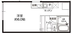 REPURE蓮根レジデンスウエスト ワンルームの間取図画像