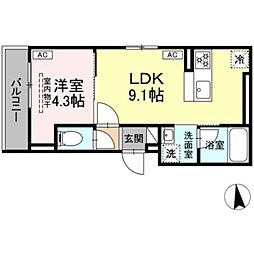セレスティア青井II 3階1LDKの間取り