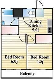 ウエストヒルズ 2階2DKの間取り