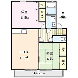 ハイカムール国分2 2LDKの間取図画像