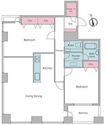 レジディアタワー麻布十番 2LDKの間取図画像