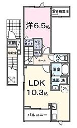 ヒカルサ西東京向台ウエスト 2階1LDKの間取り