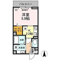 フラット・プラム 1Kの間取図画像