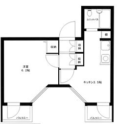 ライオンズマンション武蔵関 4階1Kの間取り