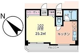 ベラルーサ11番館 1階ワンルームの間取り