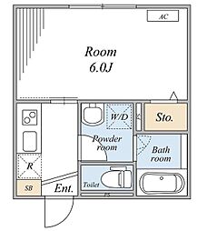 グレースアロー玉川学園 3階1Kの間取り