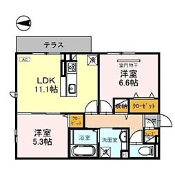 カーサアイリス 2LDKの間取図画像