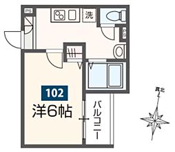 MELDIA上溝III 1階1Kの間取り