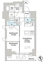 バウスフラッツ日本橋馬喰町 7階2LDKの間取り